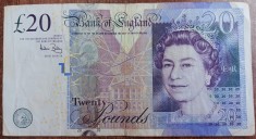 B11 - Bancnota foarte veche - Marea Britanie - Anglia - 20 lire sterline regina