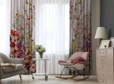 Set draperii dim-out model floral cu rejansa din bumbac tip fagure, Madison, 150x210 cm, densitate 700 g/ml, Liatris Gladiolus, 2 buc