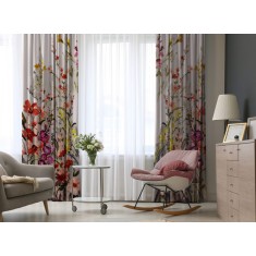 Draperie dim-out model floral cu rejansa din bumbac tip fagure, Madison, 150x235 cm, densitate 700 g/ml, Liatris Gladiolus, 1 buc