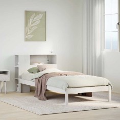 vidaXL Pat cu bibliotecă fără saltea, alb, 100x200 cm, lemn masiv pin 3321566