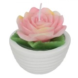 Lum&acirc;nare Decorativă, Trandafir, Ghiveci Ciment Alb, Diametru 7 cm, &Icirc;nălțime 6.5 cm, Multicolor, Oem