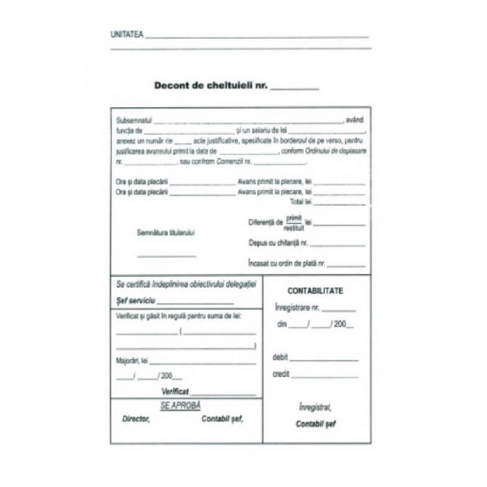 Decont de Cheltuieli A5, 100 File/Carnet, Fata/Verso - Formular Gestionare Cheltuieli