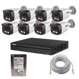 Sistem supraveghere IP Dahua, 8 camere 2MP IR 30m PoE microfon, NVR 8 canale 8MP, HDD 1TB SafetyGuard Surveillance, Rovision