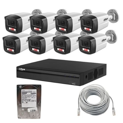 Sistem supraveghere IP Dahua, 8 camere 2MP IR 30m PoE microfon, NVR 8 canale 8MP, HDD 1TB SafetyGuard Surveillance