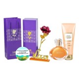 Set complet pentru Ea TTA Tomorrow (apa de parfum, lotiune de corp), insotit de insigna Dactylion cu mesaj motivational, cadou un trandafir rosu sufla