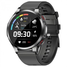 Smartwatch iSEN Watch W11, Negru cu bratara neagra de silicon, Monitorizare functii vitale, ECG, Glicemie, HD 1.32 , Bt v5.1, IP67, 230 mAh