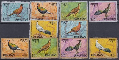 DB1 Fauna Pasari Fazani Bhutan 1968 10 v. MNH foto