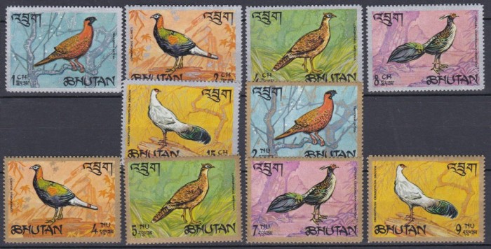 DB1 Fauna Pasari Fazani Bhutan 1968 10 v. MNH