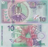 Suriname 10 Guldeni 2000 UNC Bancnota Straina America