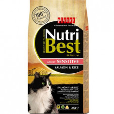 Hrana uscata pentru pisici cu somon si orez, Nutribest Cat Adult Sensitive, 2 Kg foto
