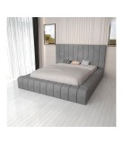 Pat Gri 160x200 cm + Saltea inclusa, Dimensiuni totale 220x200 cm, Inaltime tablie 120 cm