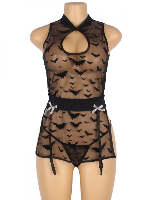 Eross babydoll Bat Pattern XS/S Black