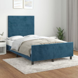 VidaXL Cadru de pat cu tăblie, albastru &icirc;nchis, 120x200 cm, catifea