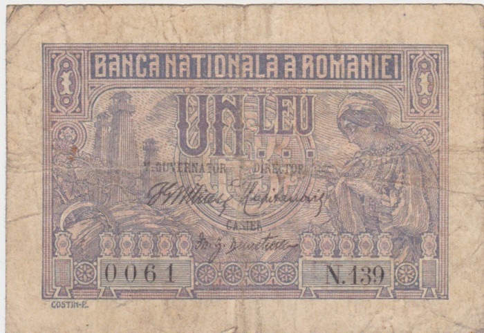 ROMANIA 1 LEU 1915 SERIE 3 CIFRE Vice Guvernator aF