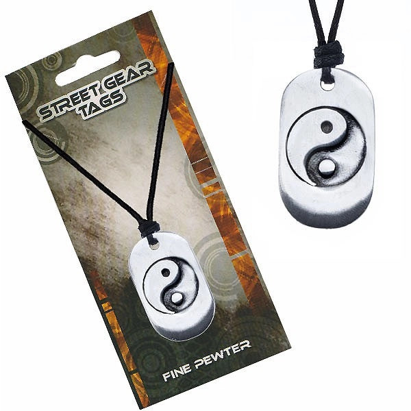 Colier din șnur, plăcuță de metal cu simbol yin și yang
