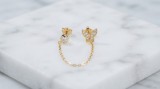 Cumpara ieftin CERCEI ARGINT PLACAT CU AUR 925 DUBLI CU LANTISOR FLUTURE SI CRISTAL SOLITAR