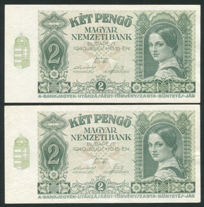 y732 PERECHE CONSECUTIVA UNGARIA 2 PENGO 1940 NECIRCULATA UNC