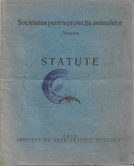Statute Societatea pentru protectia animalelor Timisoara 1935 foto