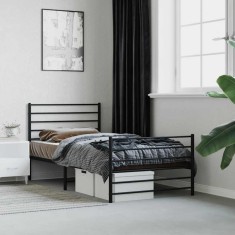 vidaXL Cadru pat metalic cu tăblii de cap/picioare, negru, 90x190 cm 352329