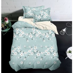 Lenjerie De Pat Manila Xf075, Bumbac, 4 Piese, Fara Elastic, Albastru, Imprimeu