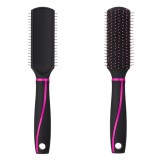 Perie Păr Plastic, Model Plat, Culoare Negru Fucsia, Dimensiuni 24x3.5cm, Oem