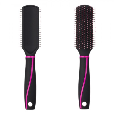 Perie Păr Plastic, Model Plat, Culoare Negru Fucsia, Dimensiuni 24x3.5cm foto