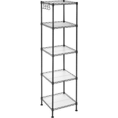 SONGMICS Raft metalic 30x30x124 cm, 5 niveluri, rafturi ajustabile si carlige incluse, structura otel si plastic, negru Household NewTrend foto