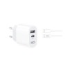 Incarcator retea XO L97, USB/USB-C, Fast Charge, 2.4A, 12W, Cablu 1m USB-C/microUSB inclus, Alb