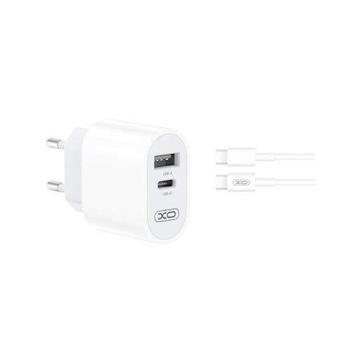 Incarcator retea XO L97, USB/USB-C, Fast Charge, 2.4A, 12W, Cablu 1m USB-C/microUSB inclus, Alb