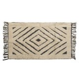 Covoras Decorativ de Iarna din Bumbac Bej cu Model Diamant si Franjuri, 90x60 cm, CMCLASS
