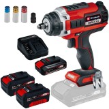 Einhell IMPAXXO 18/450 PXC + Starter Kit + Twinpack - Masina de insurubat cu impact patrat 1/2 inch 400 Nm accesorii + Set 1 acumulator si incarcator