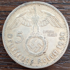 (A1027) MONEDA DIN ARGINT GERMANIA - 5 REICHSMARK 1936, LIT. A, VAR. CU SWASTIKA