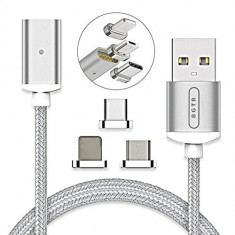 Cablu de incarcare si date 3 in 1 universal magnetic, BGTB, 1 metru, argintiu foto