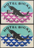 Romania anii 70 - Set 2 vignete de bagaje Hotel BICAZ din Mamaia (varietati), ONT Carpati, etichete hoteliere, promovare turistica