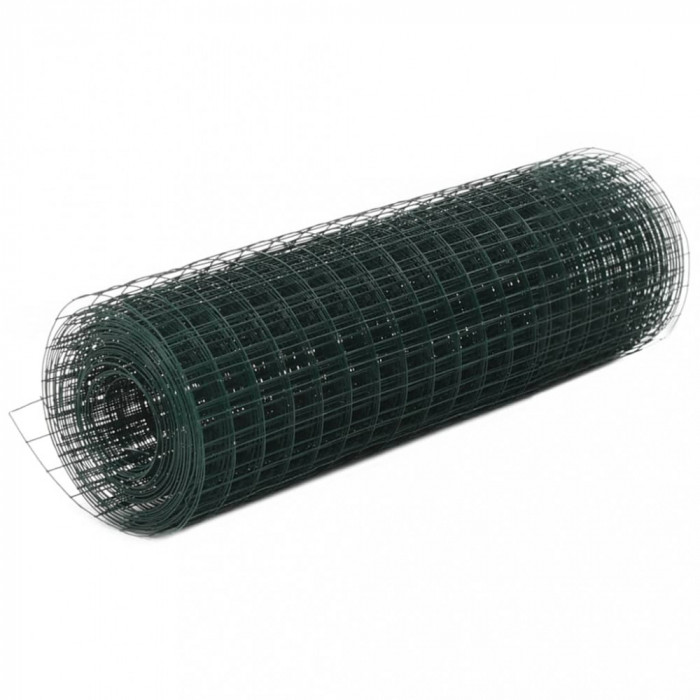 vidaXL Plasă de s&acirc;rmă găini, verde, 10 x 0,5 m, oțel cu &icirc;nveliș PVC