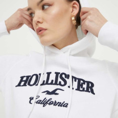 Hollister Co. bluza femei, culoarea alb, cu glugă, cu imprimeu