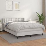 Cumpara ieftin Pat box spring cu saltea, alb, 140x190 cm, piele ecologică