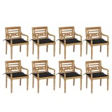 vidaXL Scaune Batavia cu perne, 8 buc., lemn masiv de tec 3073356