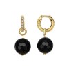 Cercei Argint 925 placat aur cu agat negru fatetat si zirconiu Harmony, 3cm, sistem inchidere, saculet inclus, fabricat in Italia