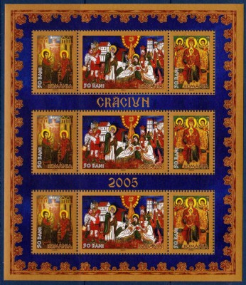✅ RO 2005 ,LP 1704b ,&amp;quot; Craciun 2005 &amp;quot;,bloc dantelat a cate 3 serii, MNH foto