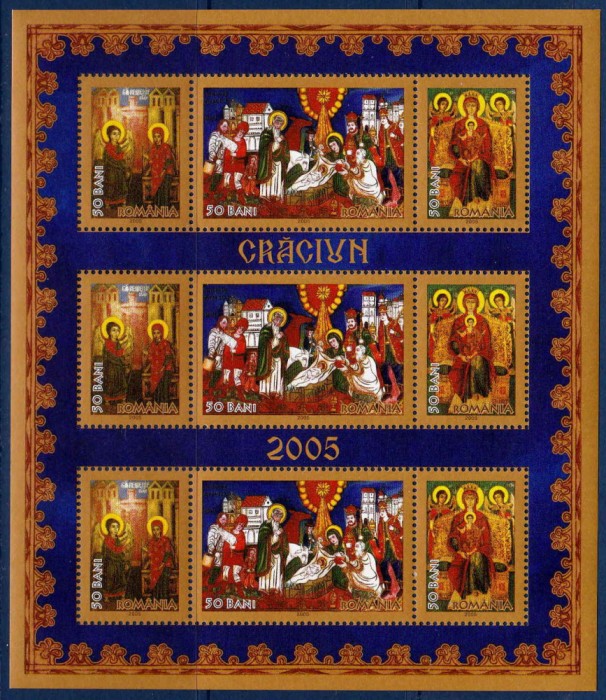 ✅ RO 2005 ,LP 1704b ,&quot; Craciun 2005 &quot;,bloc dantelat a cate 3 serii, MNH