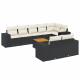 Set mobilier de gradina cu perne, 9 piese, negru, poliratan
