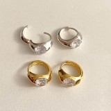 Cumpara ieftin Cercei Veriga Bombata din Argint 925 Placati cu Aur E i Zirconiu Solitar , , zChunky Solitaire,