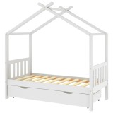 Cumpara ieftin Cadru pat de copii cu un sertar, alb, 80x160 cm, lemn masiv pin