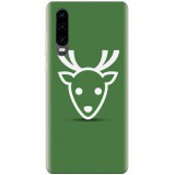 Husa silicon pentru Huawei P30, Minimal Reindeer Illustration Green