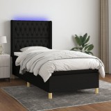 Gossi pat cu arcuri, saltea si led, negru, 90x200 cm, textil