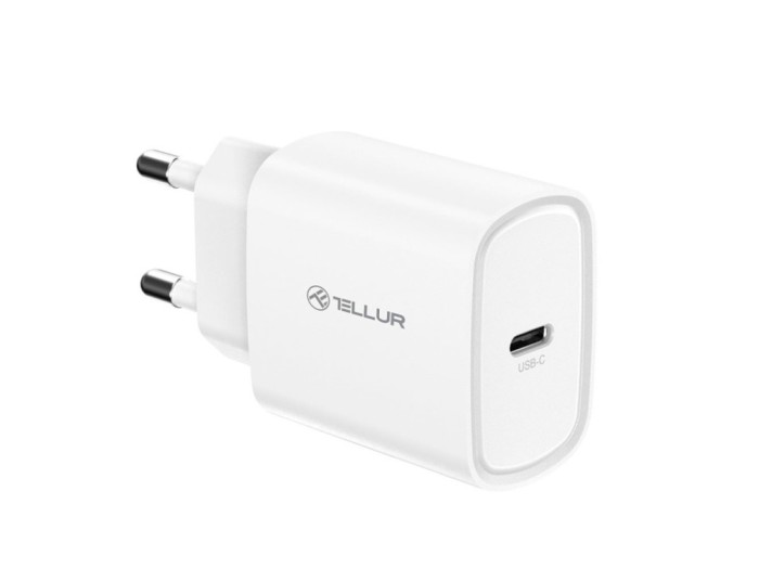 Incarcator priza ultra rapid Tellur 20W PD, USB-C, alb