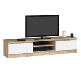 Comoda TV cu 2 usi si rafturi centrale, PAL laminat, 160x40x33 cm, stejar sonoma si alb Household NewTrend