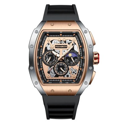 Ceas barbatesc de mana Fox Box Luxury Fashion Casual Cronograf Quartz Silicon foto