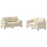Set de canapele cu perne, 2 piese, crem, material textil
